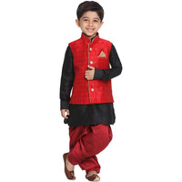 Jbn Creation Vastramay Boys' Maroon Silk Blend Boys Nehru Modi Jacket Kurta & Pyjama Set - (Vasnbj009Manbuk001Blncdma) For 11-12 Years