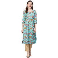 Idalia Turquoise Blue Gold Print Kurta