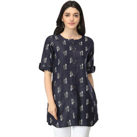 Leriya Fashion Rayon Fabric Printed Round Neck Short Kurtis For Women Top Dresses Kurti For Girls & Ladies Kurtis (Xxx-Large, Blue)
