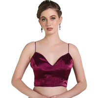 Pujia Mills Woman Blouse Latest Collection Of 2025 Indian Ethnic Wear Spaghetti Wine Color Stylish Readymade Choli Blouse