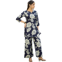 Pinkmint Pure Cotton Co Ord Set For Women L Flower & Leaf Pattern Set L 3/4 Sleeve Co Ord Set