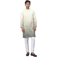 Jompers Yellow Men's Ombre Printed Kurta Pyjama Set (Yellow, Xxl)