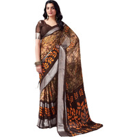 Satrani Women's Chiffon Printed Woven Silver Border Saree With Unstitched Blouse Piece (3626S1334N_Brown & Orange & Multi)