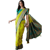 Satrani Women's Silk Banarasi Jacquard Weaving Saree With Unstitched Blouse Piece (4054S618N_Lime Green2)