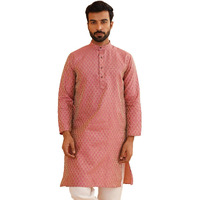 Sojanya (Since 1958 Men's Silk Blend Self Design Pink Only Long Kurta