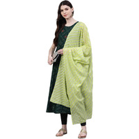 Stylum Women's Printed Rayon Flared Kurta Dupatta Set (Nodegreenkdset42_Dark Green, Xl)