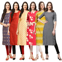 Pinkmint Women's Crepe Digital Print Straight Kurta(Pack Of 6)[Qv-358-370-360-380-329-336-S]