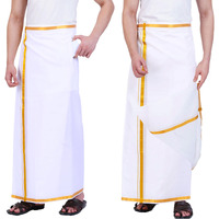 Prakasam Cotton Mens Free Size Stitched Double Layer White Dhoti/Mens Cotton Double Stitched Dhoti (Pack Of 1 Dhoti Only)