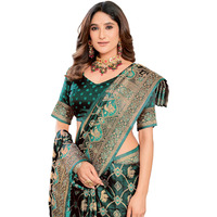 Glory Sarees Women's Pure Kanjivaram Soft Banarasi Original Satin Silk Saree Elegantly Crafted Graceful Wedding Design With Blouse Piece (Satin Silk102_Green)