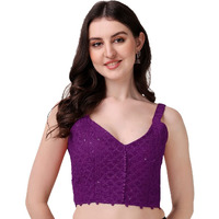 Pujia Mills Women's Embroidery Sleeveless Blouse (Lakhnavi 4_Wine_38)