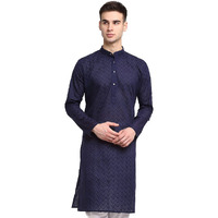 Jompers Men Navy Blue & White Self Design Kurta (Navy, S)
