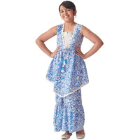 Pspeaches Girl's Silk Blend Sharara Set (Sha-Bluetikonacut-13-14Y_Blue