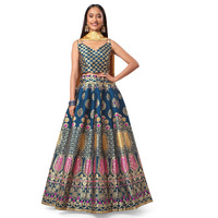 Purvaja Women's Jacquard Semi-Stitched Lehenga Choli (Chahat-Rama_Rama_Free Size)