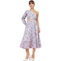 Oomph! Women's Crepe A-Line Midi Dress (Waist Cutout One Shoulder_Slate Grey
