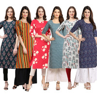 Pinkmint Women's Crepe Digital Print Straight Kurta [Pack Of 6] (Bd-335-356-380-351-340-375-Xl)