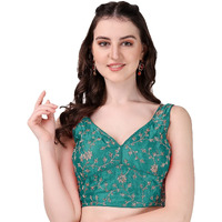 Pujia Mills Women's Heavy Embroidery Coding Work Sleeve Less Fancy Readymade Saree Blouse(Sb 02 Rama_38)