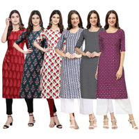 Pinkmint Women's Crepe Digital Print Straight Kurta [Pack Of 6](Qv-337-335-342-348-349-355-S)