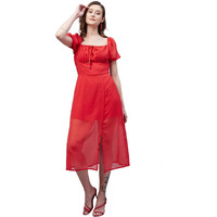 Rare Women's Georgette A-Line Midi Dress (Ep7545_Red_L)