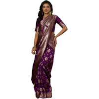 Satrani Women's Silk Blend Weaving Banarasi Saree With Unstitched Blouse Piece (4106S760N_Wine2)