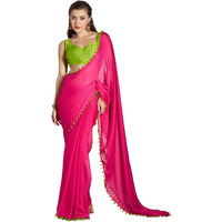Shiv Textiles Women's Chiffon Lace Border Saree(Klis-925-Pink)