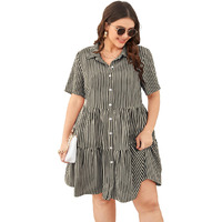 Tadkee Women's Cotton Blend Classic Standard Length Dress Shirt (Fn-Striped-Plus-Dress-134-Black- Black_3Xl)
