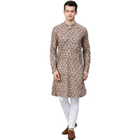 See Designs Men's Cotton Regular Fit Printed Straight Kurta [Cream] (X-Small)