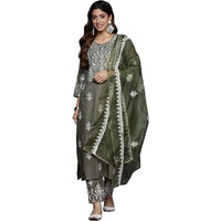 Varanga Women Ethnic Motif Thread Embroidered Kurta With Trousers & Dupatta