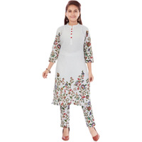 Aarika Girls White Colour Cotton Printed Kurti Pant (Kp-K-715-White-32)