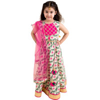 Pspeaches Girl's Cotton Lehenga Choli (L-Lotus_Off White_6-7Y)