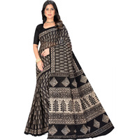 Tamaira Fashion Women's Jaipuri Hand Block Printed Pure Cotton Mulmul Saree Without Blouse Piece(2499_Black)