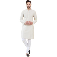 See Designs Men Long Sleeve Side Slit Mandarin Collar Cream Cotton Solid Straight Kurta - Sdkt2475S
