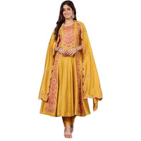 Varanga Women Mustard Pure Hand Embroidered Kurta Set With Dupatta