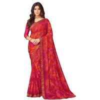 Satrani Women's Pure Chiffon Saree (2206Sn933_Hot Pink & Multi)
