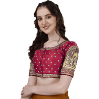 Vihu Fashion Women's Heavy Embroidery Coding With Sequins And Diamond Work Half Sleeves Fancy Cutwork Readymade Saree Blouse.(Palace Red_38)