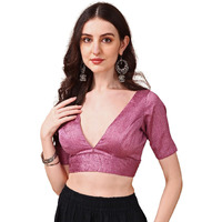 Womanista Silk Women's Dupion Solid Short Sleeve Regular Fit V Neck Blouse (Bl_62_Pink Medium)