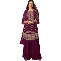 Xomantic Fashion Magenta Georgette Embroidered And Resham Work Designer Salwar Kameez (Xx-Large, Wine)