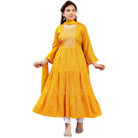 Aarika Girls Yellow Color Cotton Bandhej Kurti (Kurti-K-601-Yellow-38)