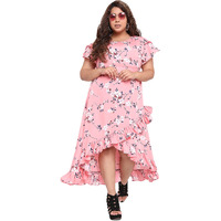 Oomph! Women's Western & Fusion Wear Crepe Wrap Maxi Plus Size Dress - Blush Pink - Od232_8Xl