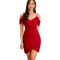 Addyvero V-Neck Sleeveless Cotton Blend Solid Bodycon Knee-Length Women Dress (Red, Xl)
