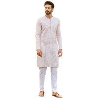 See Designs Men Full Sleeve Pink Cotton Pintex Design Sequins Mandarin Collar Side Slit Kurta - Sd2Kt_2463M