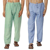 Digital Shopee Men's Eco-Friendly Cotton Pyjama Pack Of 2 | Blue + Green | 26-30 Inches