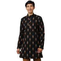Wintage Men's: Ikat Cotton Black 2 Long Kurta : 40/M