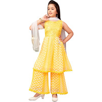 Aarika Girls Ethnic Wear Yellow Colour Beads Sequins Embroidery Georgette Kurti Sharara Set (5-16 Years)