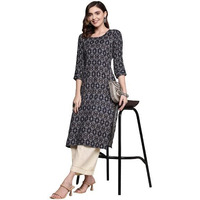 Anubhutee Women's Rayon Navy Blue Ethnic Motifs Printed Straight Kurta