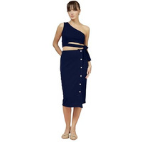 Oomph! Stretchable Lycra Coord Top And Pencil Skirt Set For Women, Blue - Coord_Mt920Msk111