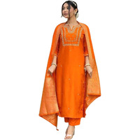 Shiv Textiles Women's Viscose Rayon Embroidered Kurta Pant Dupatta Set(Jda-Akshara-Orange-L)