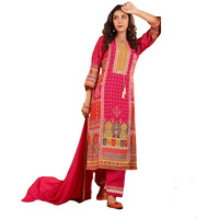 Varanga Women Fuchsia Pink Ethnic Printed Straight Kurta With Embroidered Trouser  Stylish Ethnic Set
