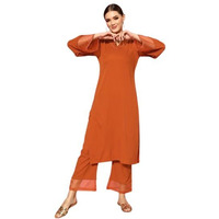 Varanga Women's Silk Crepe Kurta Set (Frl_Vset21103_Rust