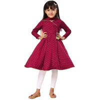 A.T.U.N. (All Things Uber Nice) Girls Printed Angrakha Pure Cotton Kurta With Leggings & Dupatta