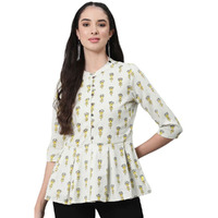Anubhutee Women's Cotton Off White Floral Printed A-Line Kurti